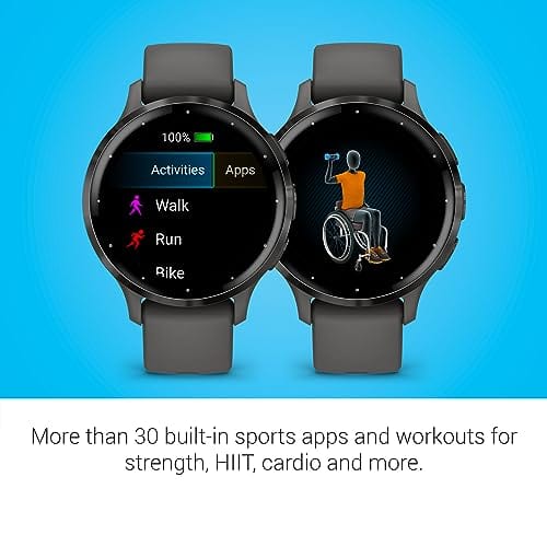 Garmin Venu 3 Slate Lunette en acier inoxydable Montre intelligente à écran tactile AMOLED de 1,4 pouces avec boîtier noir de 45 mm et bracelet en silicone 