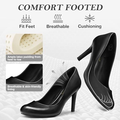 Women's Round Toe Comfortable Stiletto Heels Closed Toe Dress Pumps Shoes for Wedding Work Office Business