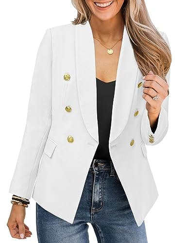 CRAZY GRID Womens Casual Blazer Jacket Gold Button Long Sleeve Work 0ffice Blazer Lapel Open Front Jacket