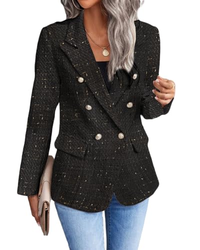 Blazer informal para mujer, primavera 2024, frente abierto, trabajo de negocios, chaqueta a cuadros de Tweed, bolsillo para traje (S-XXL) 