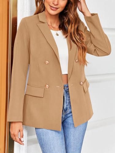 Hdieso Veste blazer décontractée à manches longues et boutons pour femme - Couleur unie 