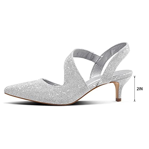 mysoft Women's Pumps 2 inch Low Heel Pointed Toe Slingback Wedding Party Dress Shoes