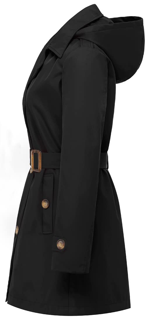 Chrisuno Trench-coat mi-long à double boutonnage pour femme avec ceinture et capuche amovible 