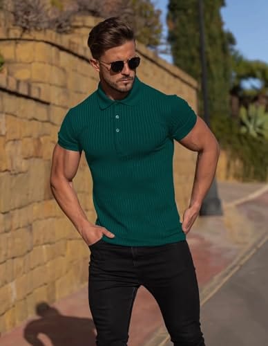 Muscle Polo Shirts for Men Slim Fit Short Sleeve Golf Shirts Men Dry Fit Shirts Casual Stylish Clothes