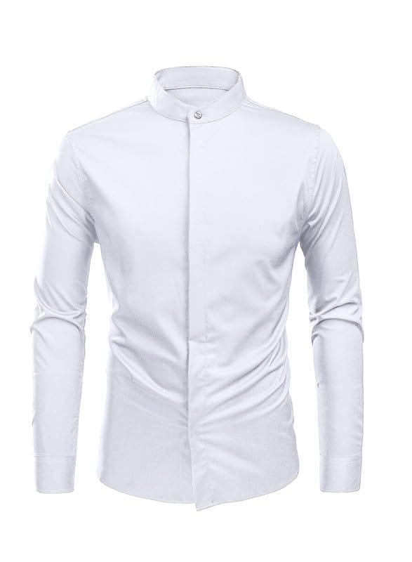 JMIERR Men's Banded Collar Slim Fit Long Sleeve Casual Button Down Dress Shirts