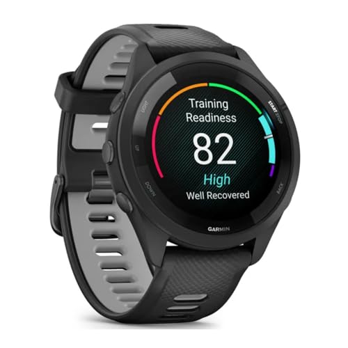 Reloj inteligente para correr Garmin Forerunner 265, pantalla AMOLED colorida, métricas de entrenamiento e información de recuperación, Whitestone y Tidal Blue 