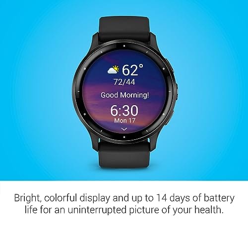 Garmin Venu 3 Slate Stainless Steel Bezel 1.4-Inch AMOLED Touchscreen Display Smart Watch with 45mm Black Case and Silicone Band