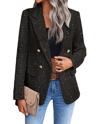 Blazer décontracté pour femme, veste à carreaux en Tweed, ouverte sur le devant, avec poche de costume, printemps 2024 (S-XXL) 