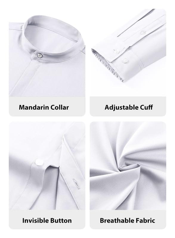 JMIERR Men's Banded Collar Slim Fit Long Sleeve Casual Button Down Dress Shirts