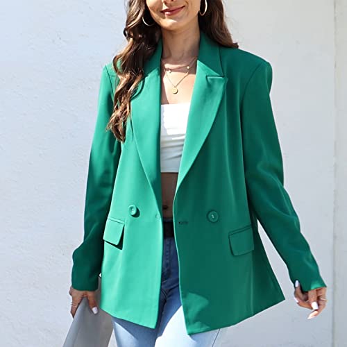 Chaqueta de traje de gran tamaño con doble botonadura para mujer, chaqueta de manga larga, informal, estilo novio, chaqueta de trabajo para oficina con bolsillos