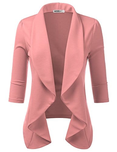 DOUBLJU Lightweight Thin 3/4 Sleeve Open Front Blazer Business Casual Deconstructed Jackets for Womens Clothes with Plus Size