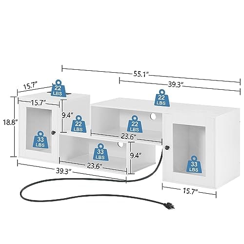 VECELO Soporte para TV LED para televisores de hasta 70 pulgadas Centro de entretenimiento moderno con consola multimedia de almacenamiento con 23 opciones de parpadeo y 4 modos personalizables para sala de estar, dormitorio, negro brillante 