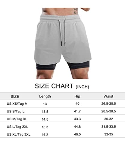 Surenow Mens Running Shorts，Workout Running Shorts for Men，2-in-1 Stealth Shorts，7-Inch Gym Yoga Outdoor Sports Shorts