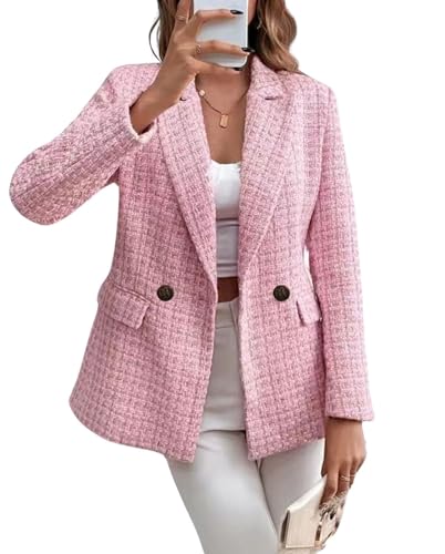 chouyatou Women's Double Breasted Tweed Blazer Jacket Business Casual Dressy Blazer Office Work Suits