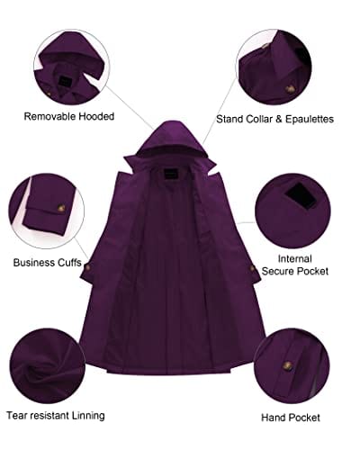 CREATMO US Trench Long Femme Double Boutonnage Classique Revers Pardessus Ceinturé Mince Manteau d'extérieur avec Capuche Amovible