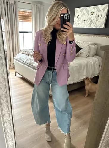 Happy Sailed Blazers de Tweed para Mujer Casual Manga Larga Doble Botonadura Frente Abierto Blazer Chaquetas Trajes de Trabajo 