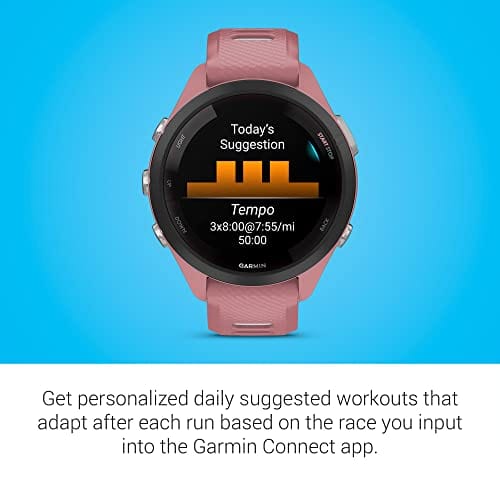 Reloj inteligente para correr Garmin Forerunner 265, pantalla AMOLED colorida, métricas de entrenamiento e información de recuperación, Whitestone y Tidal Blue 