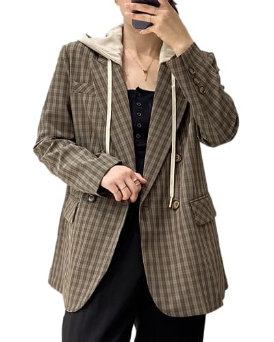 Mina Self Oversize Blazer Jacket for Women Hooded 2024 New Four Seasons Plus Size Casual Open Front Work Office Suit (XS-XXL)