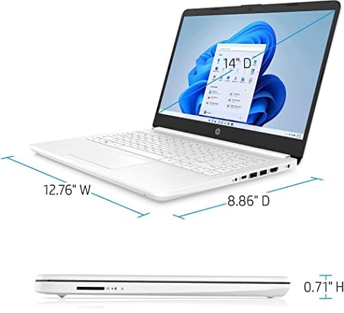 Ordinateur portable HP 14, Intel Celeron N4020, 4 Go de RAM, 64 Go de stockage, écran HD micro-bord de 14 pouces, Windows 11 Famille, fin et portable, graphiques 4K, un an de Microsoft 365 (14-dq0040nr, blanc flocon de neige) 