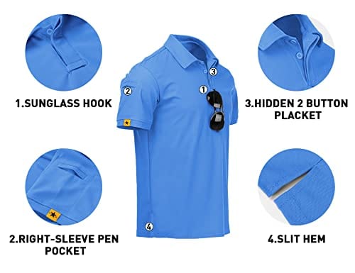 V VALANCH Mens Polo Shirts Short Sleeve Moisture Wicking Golf Polo Athletic Collared Shirt Tennis T-Shirt Tops