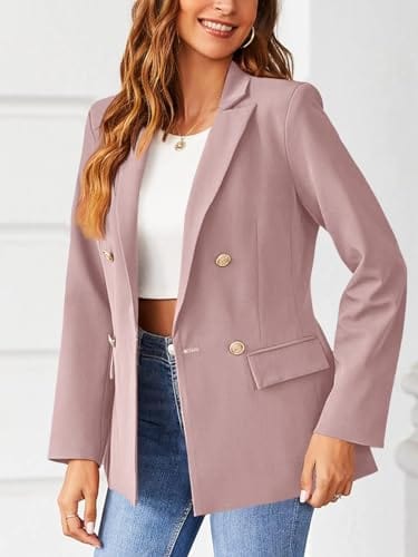 Hdieso Chaqueta tipo blazer con botones de solapa y manga larga para mujer, color sólido, informal 