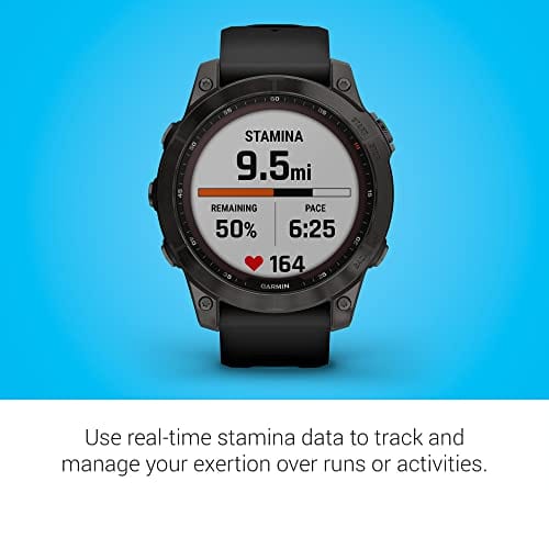 Garmin fenix 7S, smaller sized adventure smartwatch, rugged outdoor watch with GPS, touchscreen, health and wellness features, silver with graphite band, 010-02539-00