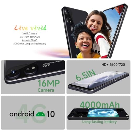 X1 2024 Nouveau téléphone portable débloqué 4G LTE GSM Écran HD+ de 6,5 pouces 4000 mAh Android 10 Smart Phone 16 MP Smartphone double SIM (pour T-Mobile Metro Mint Tello USA Market) Déverrouillage facial (Or) 