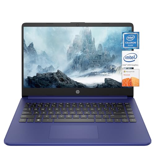 Ordinateur portable HP 14, Intel Celeron N4020, 4 Go de RAM, 64 Go de stockage, écran HD micro-bord de 14 pouces, Windows 11 Famille, fin et portable, graphiques 4K, un an de Microsoft 365 (14-dq0040nr, blanc flocon de neige) 