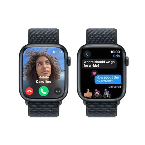 Montre intelligente Apple Watch Series 9 [GPS 45 mm] avec boîtier en aluminium Starlight et bracelet sport Starlight M/L. Tracker d'activité, applications ECG, écran Retina toujours actif, résistant à l'eau 