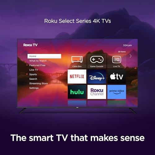 Roku 50" Select Series 4K HDR Smart RokuTV con control remoto por voz mejorado, imagen 4K brillante, brillo automático y transmisión fluida 