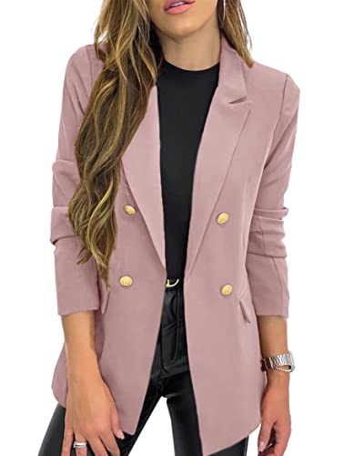 Hdieso Chaqueta tipo blazer con botones de solapa y manga larga para mujer, color sólido, informal 