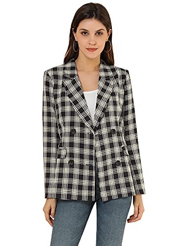 Allegra K Women's Notched Lapel Double Breasted Work Formal Blazer Jacket