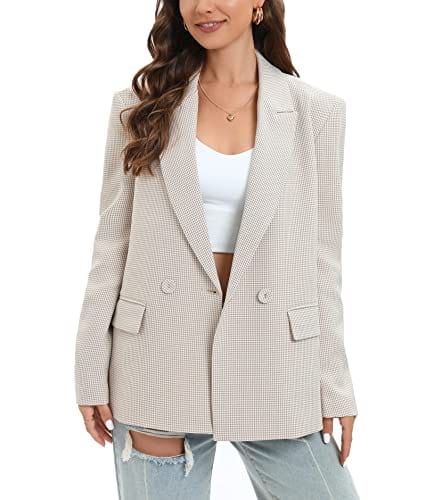 Chaqueta de traje de gran tamaño con doble botonadura para mujer, chaqueta de manga larga, informal, estilo novio, chaqueta de trabajo para oficina con bolsillos