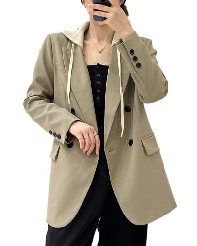 Mina Self Oversize Blazer Jacket for Women Hooded 2024 New Four Seasons Plus Size Casual Open Front Work Office Suit (XS-XXL)