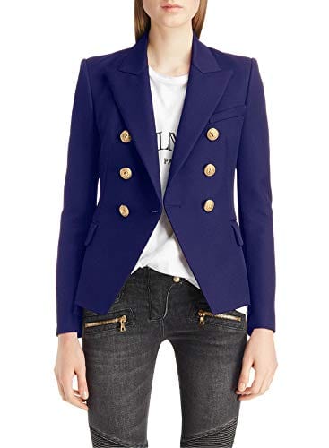 Chouyatou Blazer vintage à double boutonnage pour femme Coupe ajustée