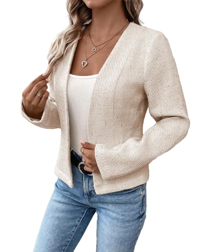 Mina Self 2024 Blazer corto sin cuello de verano, ligero, totalmente forrado, frente abierto, elegante, chaquetas de oficina de trabajo pequeñas 