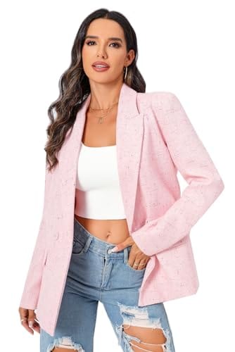 Blazer de costume surdimensionné à double boutonnage pour femme, veste à manches longues, style petit ami décontracté, blazer de travail et de bureau avec poches