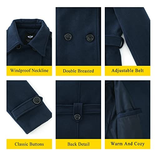 GGleaf Women's Classic Double Breasted Pea Coat Winter Mid-Long Slim Trench Coat with Belt