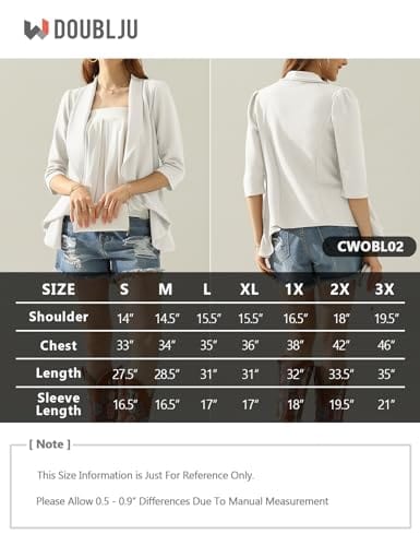 DOUBLJU Lightweight Thin 3/4 Sleeve Open Front Blazer Business Casual Deconstructed Jackets for Womens Clothes with Plus Size