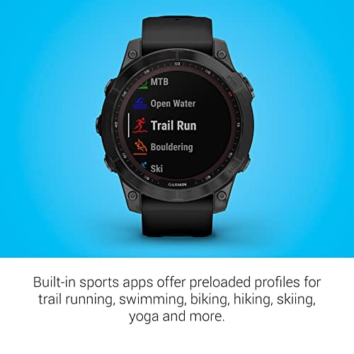 Garmin fenix 7S, reloj inteligente de aventuras de tamaño más pequeño, reloj resistente para exteriores con GPS, pantalla táctil, funciones de salud y bienestar, plateado con correa de grafito, 010-02539-00 