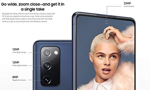 Samsung Galaxy S20 FE 5G (128GB, 6GB) 6.5" AMOLED, Snapdragon 865, IP68 Water Resistant, 5G Volte Fully Unlocked (T-Mobile, Verizon, Sprint, AT&T) G781U (Cloud Navy)(Renewed)