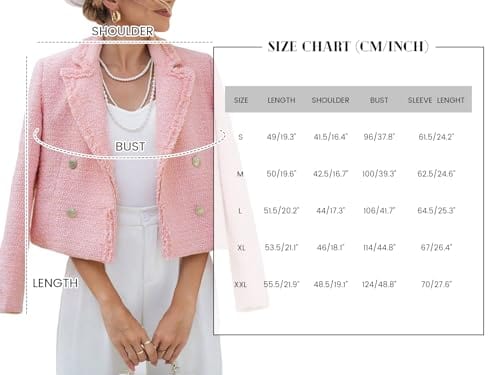 Tweed Blazers Jackets for Women 2024 Spring Fashion Lapel Cropped Elegant Open Front Office Casual Blazer