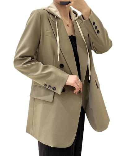 Mina Self chaqueta blazer extragrande para mujer con capucha 2024 nuevo traje de oficina de trabajo informal con frente abierto para las cuatro estaciones de talla grande (XS-XXL) 