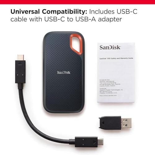 SanDisk SSD portable Extreme 2 To – Jusqu'à 1 050 Mo/s, USB-C, USB 3.2 Gen 2, résistance IP65 à l'eau et à la poussière, micrologiciel mis à jour – Disque SSD externe – SDSSDE61-2T00-G25 