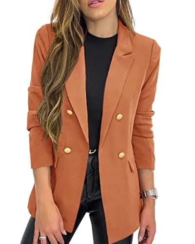 Hdieso Womens Solid Color Casual Long Sleeve Lapel Button Blazer Jacket