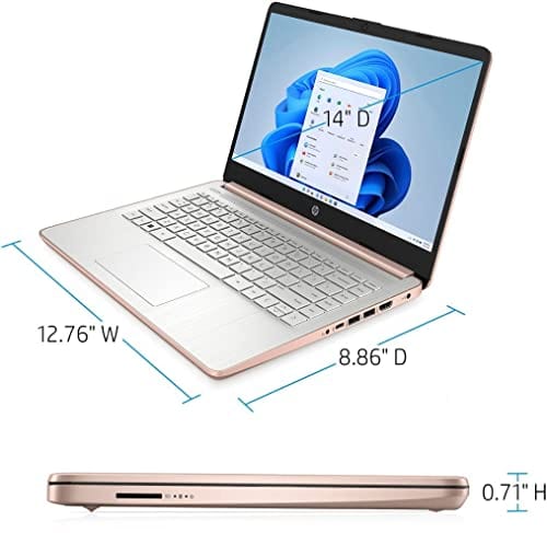 Ordinateur portable HP 14, Intel Celeron N4020, 4 Go de RAM, 64 Go de stockage, écran HD micro-bord de 14 pouces, Windows 11 Famille, fin et portable, graphiques 4K, un an de Microsoft 365 (14-dq0040nr, blanc flocon de neige) 