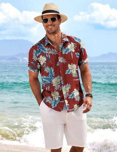 COOFANDY Men's Linen Shirts Short Sleeve Casual Shirts Button Down Shirt for Men Beach Summer Wedding Shirt