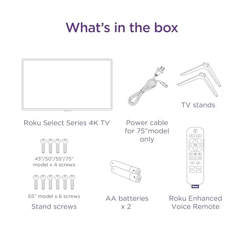 Roku 50" Select Series 4K HDR Smart RokuTV con control remoto por voz mejorado, imagen 4K brillante, brillo automático y transmisión fluida 