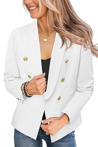 CRAZY GRID Veste blazer décontractée pour femme - Bouton doré - Manches longues - Bureau de travail - Revers ouvert sur le devant