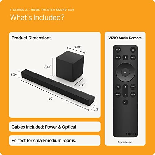 Barre de son Home Cinéma VIZIO V-Series 5.1 avec Dolby Audio, Bluetooth, caisson de basses sans fil, compatible avec assistant vocal, télécommande incluse - V51x-J6 